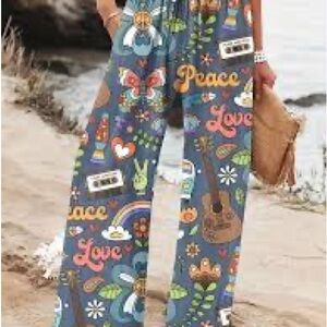 Bohemian Wide-Leg Printed Hippie Pants — Blue Peace & Love